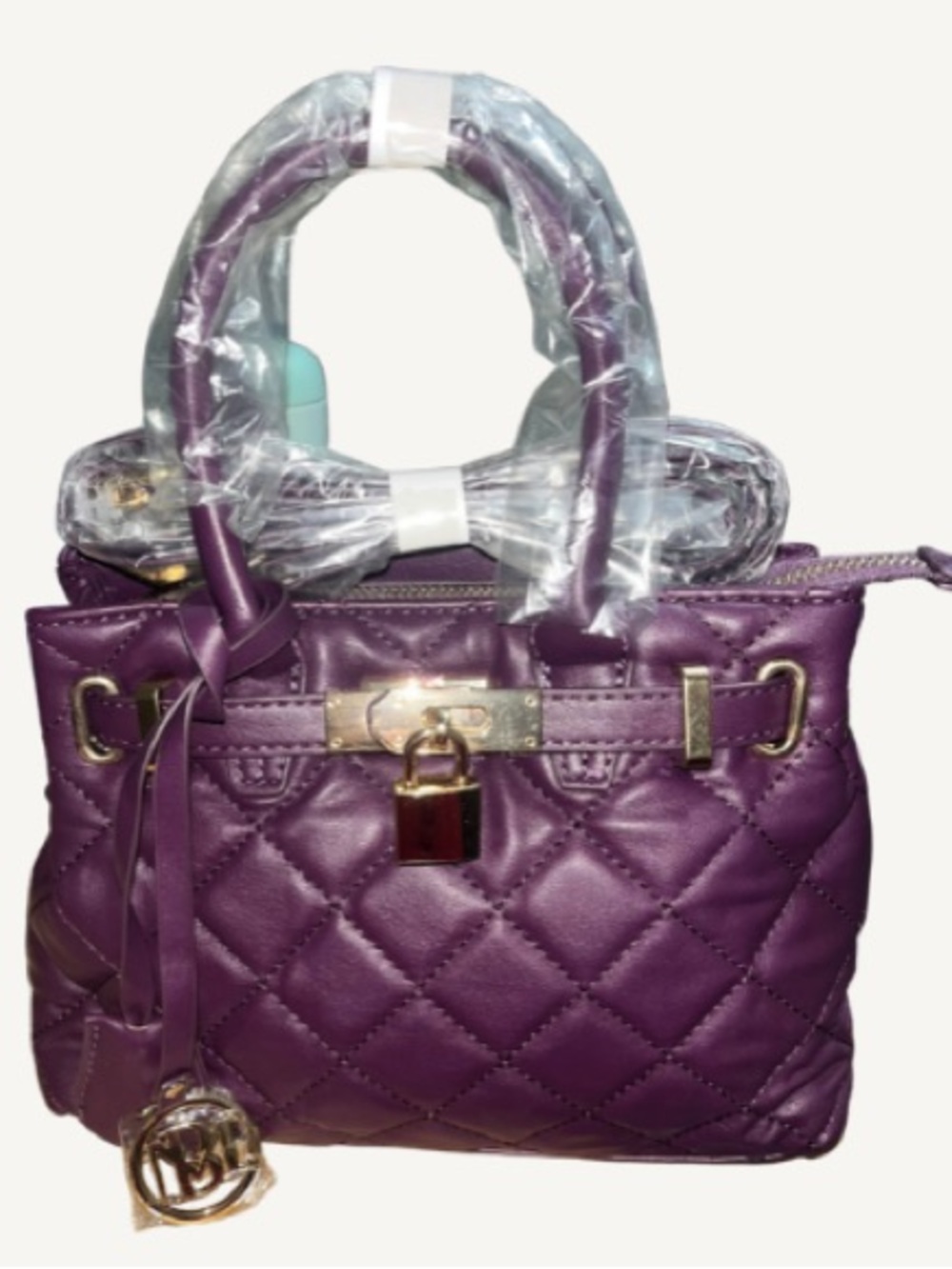 NWT Badgley Mischka Mini
Diamond Quilted Tote Bag with Lock Accent - Plum